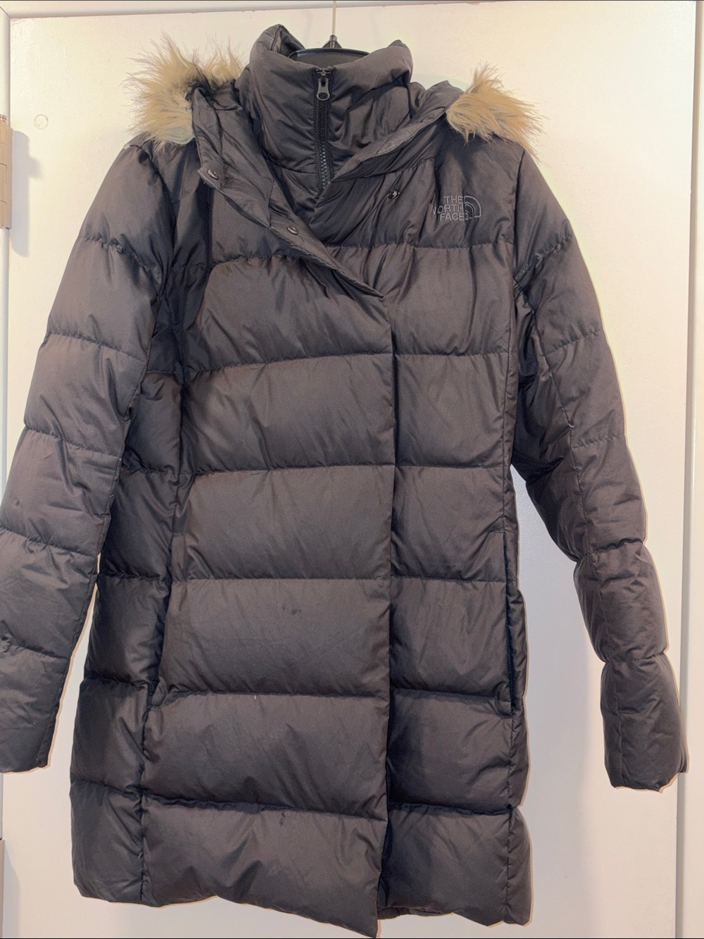 The North Face Women's Black Long Puffer Coat with Faux Fur Trim Hood
